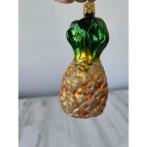 Inge glas pineapple Germany vintage glitter‎ gold Xmas tree fruit glass